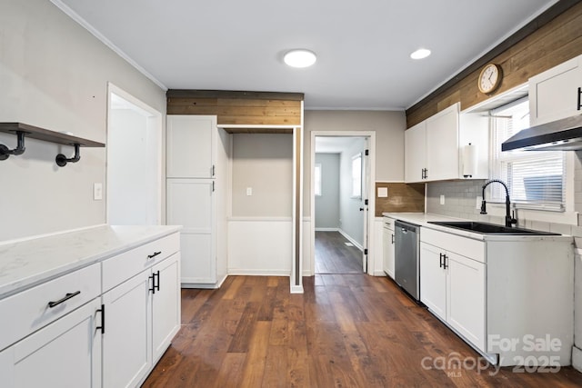 kitchen with a sink, dishwasher, and white cabinets