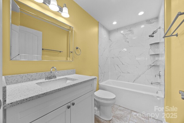 113 Burton St, Asheville, NC 28806 - full bath featuring recessed lighting, washtub / shower combination, toilet, and vanity