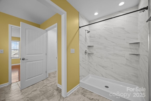 113 Burton St, Asheville, NC 28806 - full bath featuring recessed lighting, baseboards, and a stall shower