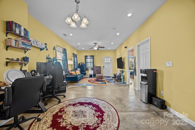 113 Burton St, Asheville, NC 28806 - office space featuring recessed lighting, visible vents, a ceiling fan, baseboards, and finished concrete floors