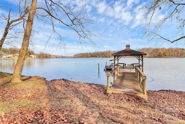 dock area with a water view