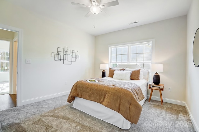 bedroom featuring carpet flooring and ceiling fan