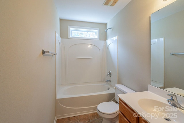 full bathroom with vanity, shower / bathtub combination, and toilet