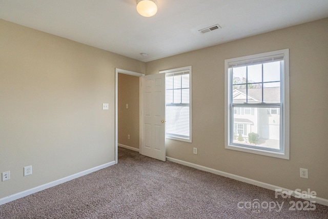 carpeted spare room featuring a healthy amount of sunlight