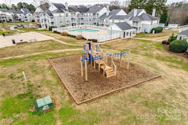 view of jungle gym with a yard