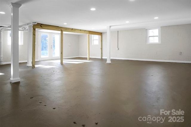 basement featuring french doors