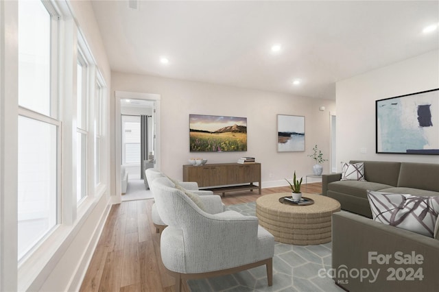 living room with light wood-type flooring