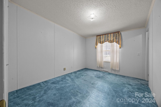 empty room featuring carpet and a textured ceiling