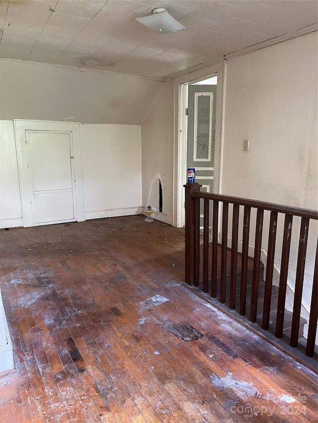 additional living space with dark hardwood / wood-style floors and lofted ceiling