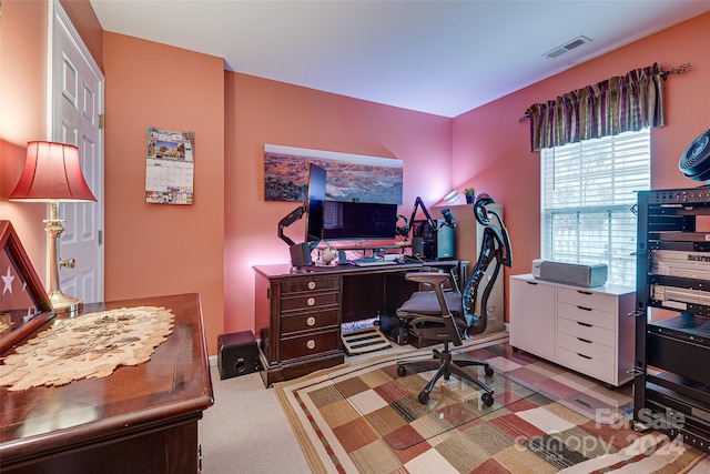 view of carpeted home office