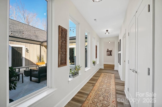 hallway with hardwood / wood-style floors