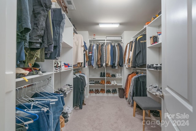 spacious closet featuring light carpet