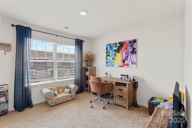 view of carpeted home office