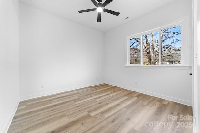 empty room featuring ceiling fan and light wood-type flooring