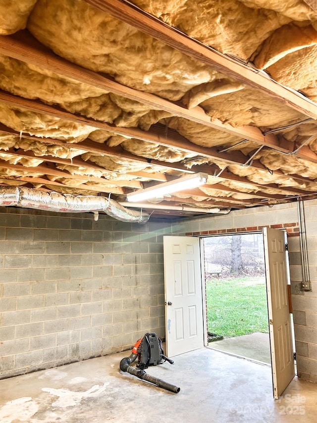 basement featuring concrete block wall