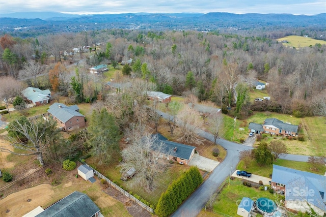 birds eye view of property featuring a mountain view