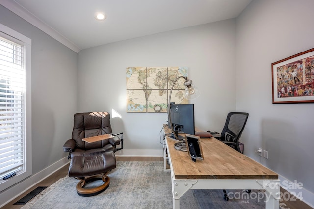 office with wood-type flooring