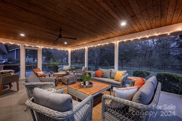 view of patio / terrace with a grill, ceiling fan, and an outdoor hangout area