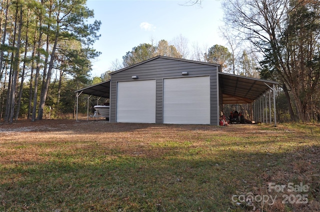 garage with a lawn and a carport