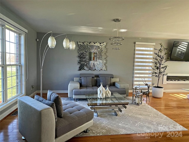 living room with hardwood / wood-style floors