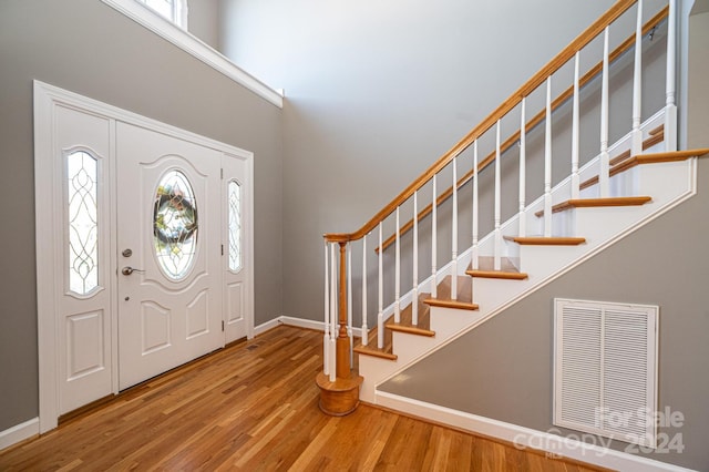 entryway featuring plenty of natural light and wood-type flooring