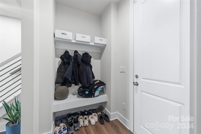 mudroom with dark hardwood / wood-style floors