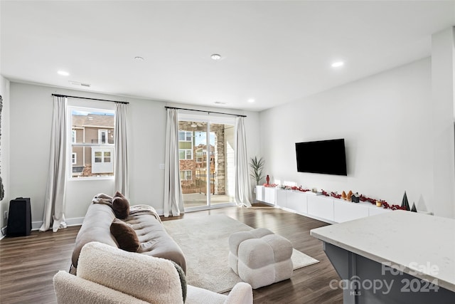 living room featuring dark hardwood / wood-style flooring