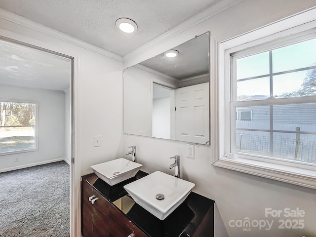 bathroom featuring crown molding and a textured ceiling