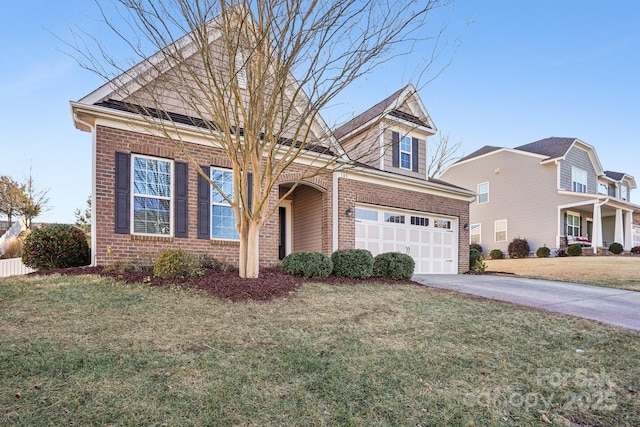 view of property with a front yard and a garage