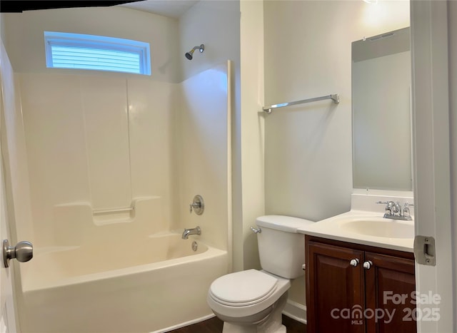 full bathroom with toilet, shower / tub combination, and vanity