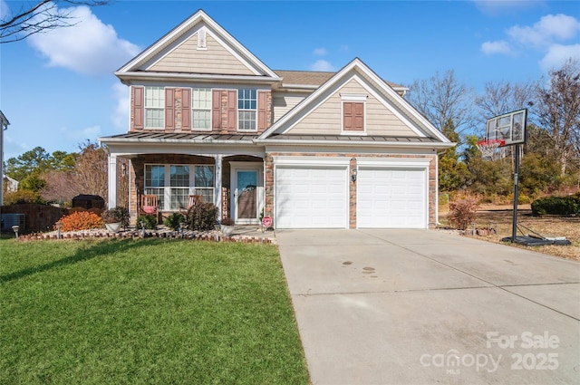 front facade featuring a garage and a front yard