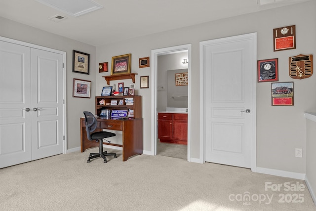 view of carpeted home office