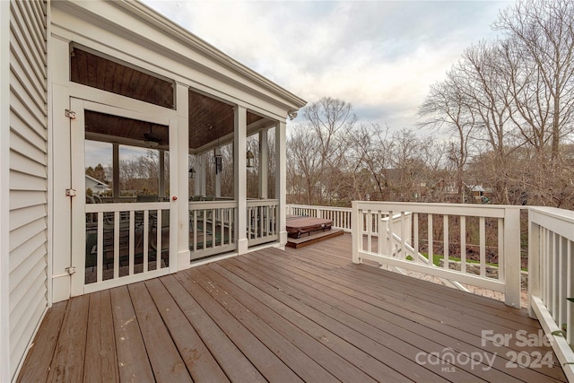 wooden terrace with a covered hot tub