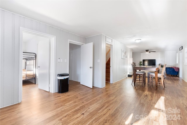 dining area featuring ceiling fan and light hardwood / wood-style floors