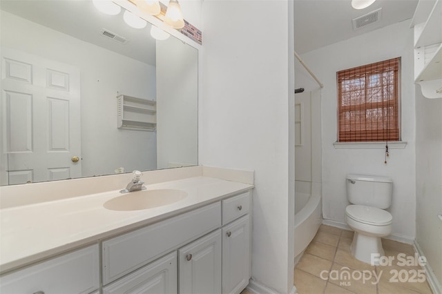 bathroom featuring tile patterned floors, visible vents, toilet, and vanity