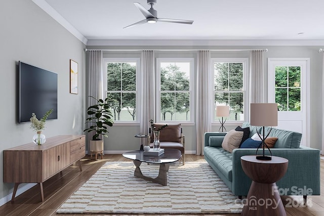 interior space featuring ceiling fan and wood-type flooring