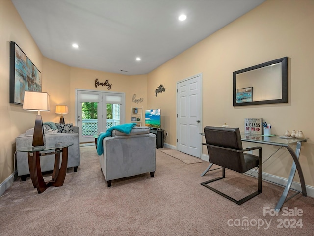 living room with light carpet