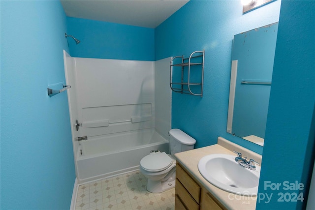 full bathroom with vanity, toilet, and shower / washtub combination