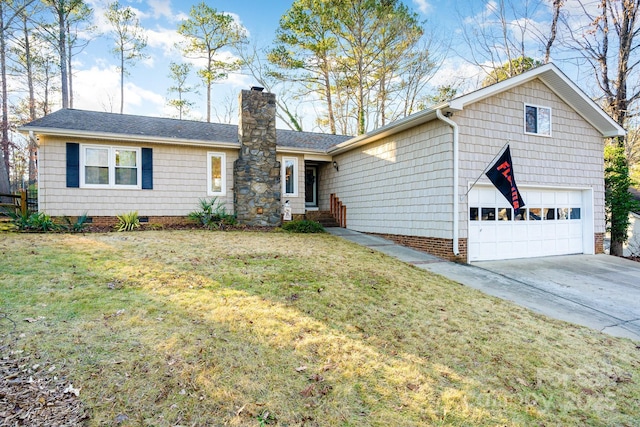 ranch-style home with a garage and a front yard