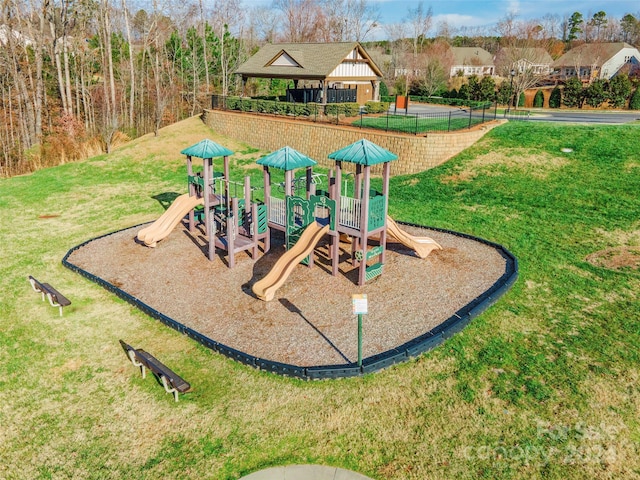 view of play area featuring a yard