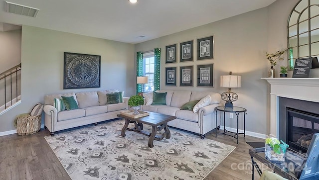 living room with hardwood / wood-style floors