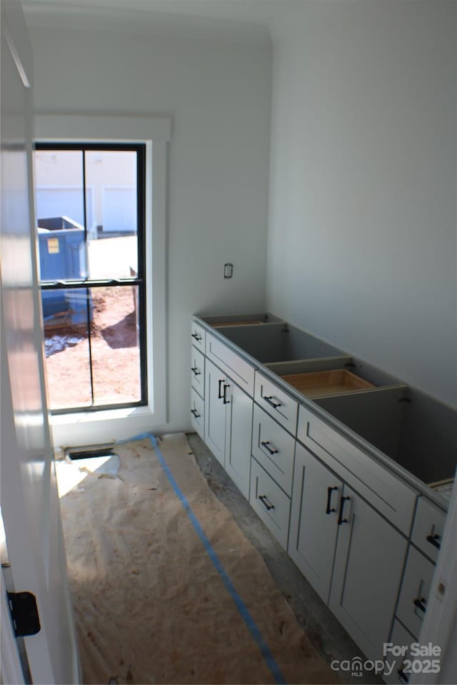 kitchen with white cabinets