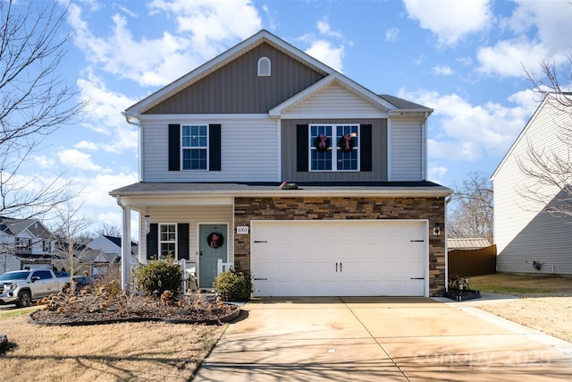 front facade with a garage