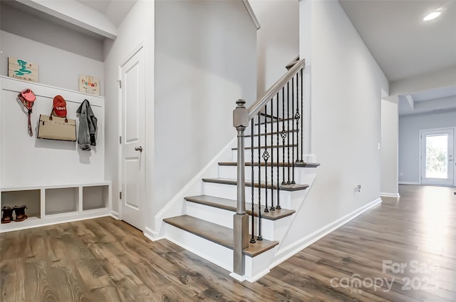 mudroom featuring wood-type flooring