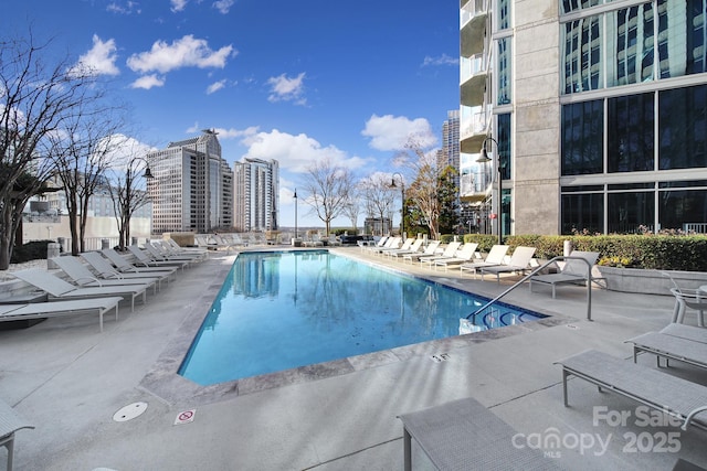 view of pool featuring a patio area