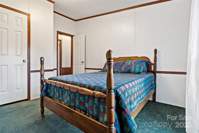 carpeted bedroom with a textured ceiling