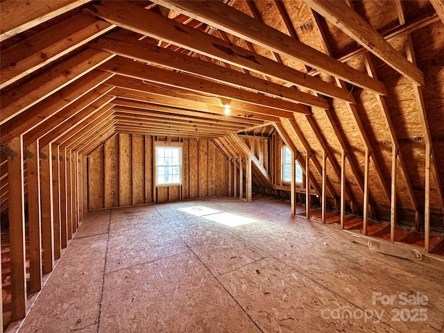 view of unfinished attic