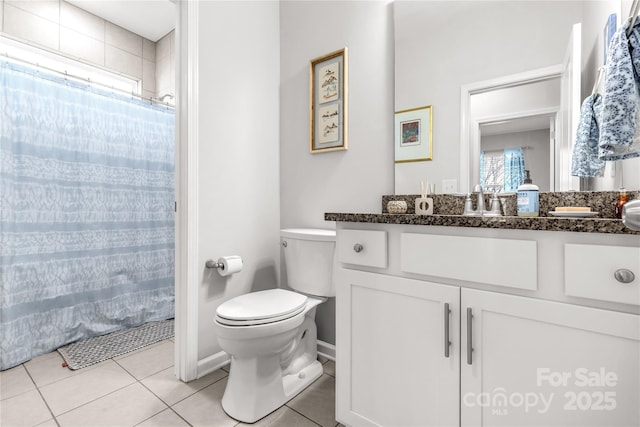 full bathroom featuring tile patterned flooring, vanity, shower / tub combo, and toilet