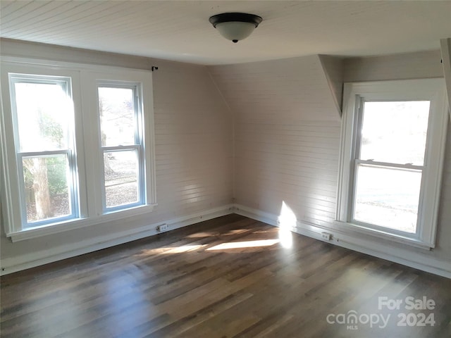 bonus room featuring dark hardwood / wood-style floors and lofted ceiling