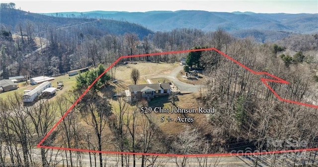 birds eye view of property with a mountain view